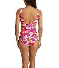 Lauren Ralph Lauren Bougainvillea Floral Ruffle V-Neck One Piece Swimsuit