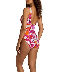 Lauren Ralph Lauren Bougainvillea Floral Ruffle V-Neck One Piece Swimsuit
