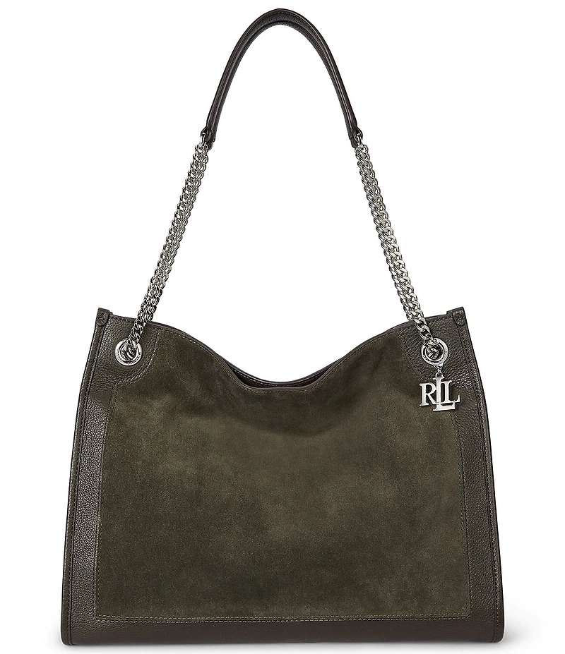 Lauren Ralph Lauren Bradley Suede Luxe Leather Trim Slouchy Shopper Tote Bag