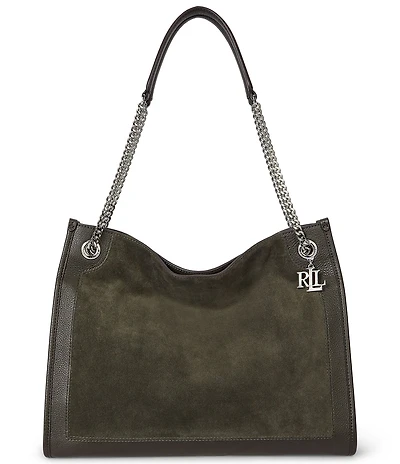 Lauren Ralph Lauren Bradley Suede Luxe Leather Trim Slouchy Shopper Tote Bag