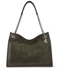 Lauren Ralph Lauren Bradley Suede Luxe Leather Trim Slouchy Shopper Tote Bag