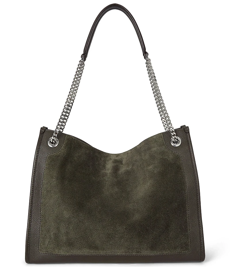 Lauren Ralph Lauren Bradley Suede Luxe Leather Trim Slouchy Shopper Tote Bag