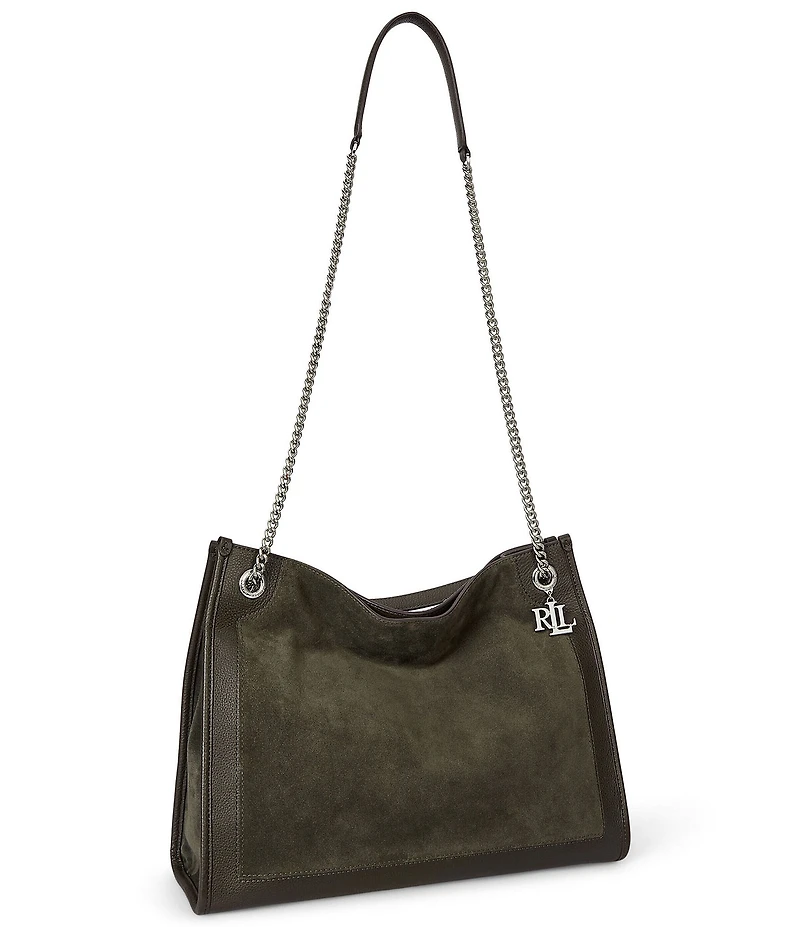 Lauren Ralph Lauren Bradley Suede Luxe Leather Trim Slouchy Shopper Tote Bag