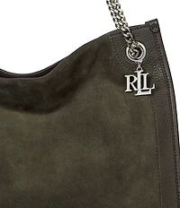 Lauren Ralph Lauren Bradley Suede Luxe Leather Trim Slouchy Shopper Tote Bag