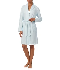 Lauren Ralph Lauren Brushed Interlock Knit Long Sleeve Shawl Collar Short Striped Robe