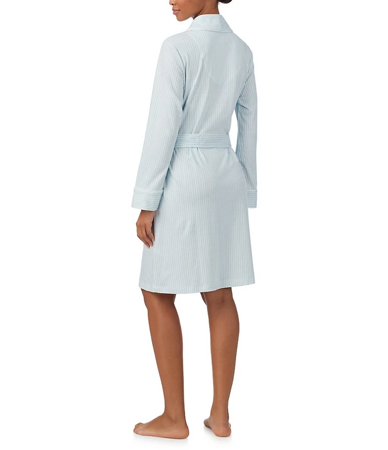 Lauren Ralph Lauren Brushed Interlock Knit Long Sleeve Shawl Collar Short Striped Robe