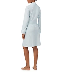 Lauren Ralph Lauren Brushed Interlock Knit Long Sleeve Shawl Collar Short Striped Robe