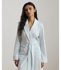 Lauren Ralph Lauren Brushed Interlock Knit Long Sleeve Shawl Collar Short Striped Robe