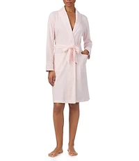 Lauren Ralph Lauren Brushed Interlock Knit Long Sleeve Shawl Collar Short Striped Robe