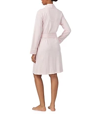 Lauren Ralph Lauren Brushed Interlock Knit Long Sleeve Shawl Collar Short Striped Robe