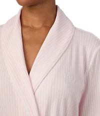 Lauren Ralph Lauren Brushed Interlock Knit Long Sleeve Shawl Collar Short Striped Robe