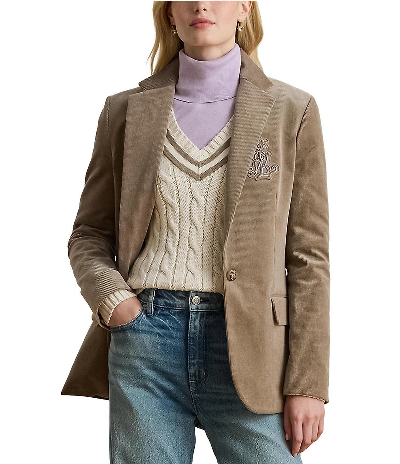 Lauren Ralph Lauren Bullion Corduroy Notch Lapel Long Sleeve Blazer