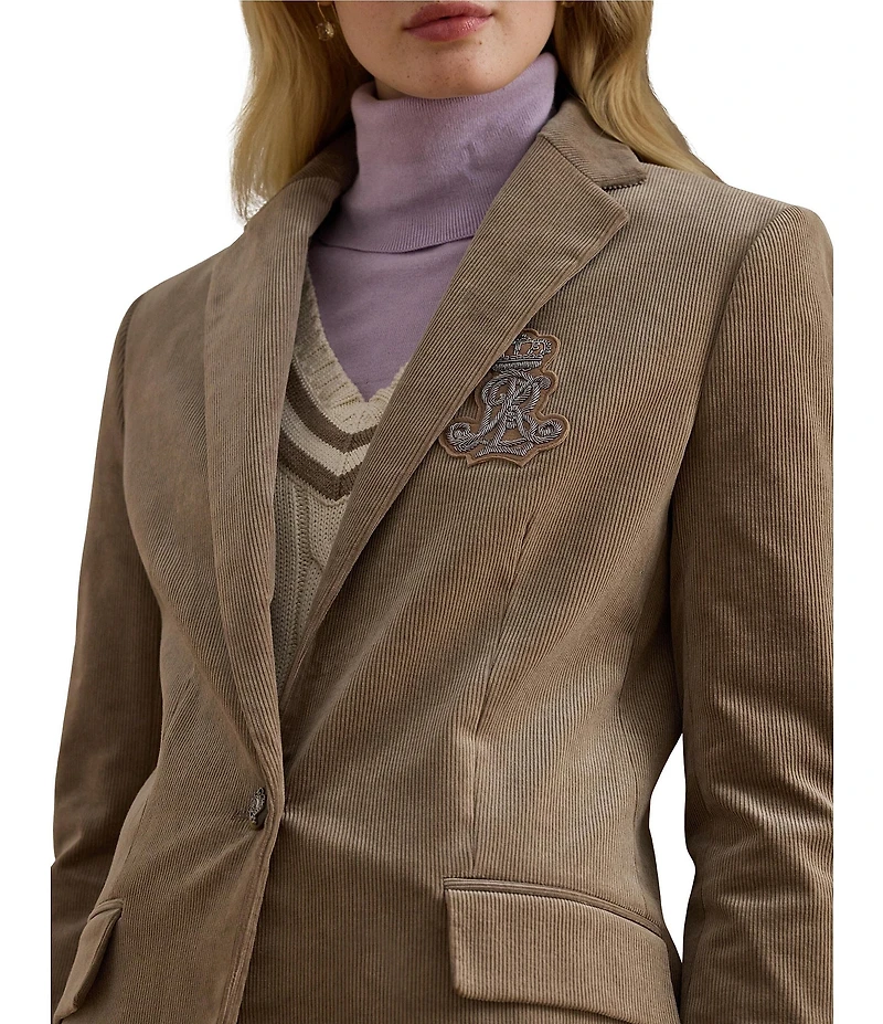 Lauren Ralph Lauren Bullion Corduroy Notch Lapel Long Sleeve Blazer