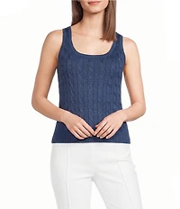 Lauren Ralph Lauren Petite Size Cable Cotton Square Neck Sleeveless Sweater Top
