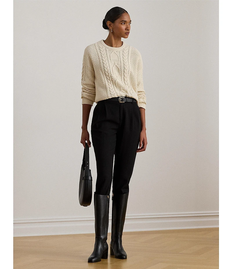 Lauren Ralph Lauren Cable Knit Cotton Equestrian Novelty Stitching Crew Neck Long Sleeve Sweater