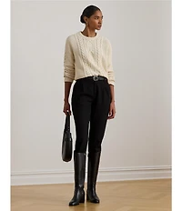 Lauren Ralph Lauren Cable Knit Cotton Equestrian Novelty Stitching Crew Neck Long Sleeve Sweater