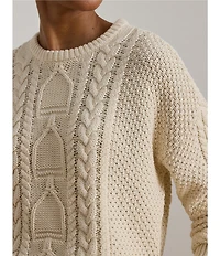Lauren Ralph Lauren Cable Knit Cotton Equestrian Novelty Stitching Crew Neck Long Sleeve Sweater