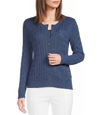 Lauren Ralph Lauren Petite Size Cable Knit Crew Neck Long Sleeve Button Front Cardigan
