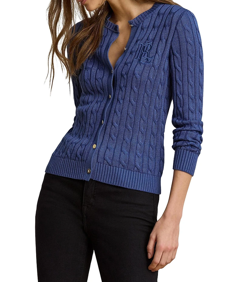 Lauren Ralph Lauren Cable Knit Crew Neck Long Sleeve Cardigan