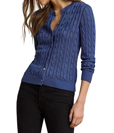 Lauren Ralph Lauren Cable Knit Crew Neck Long Sleeve Cardigan