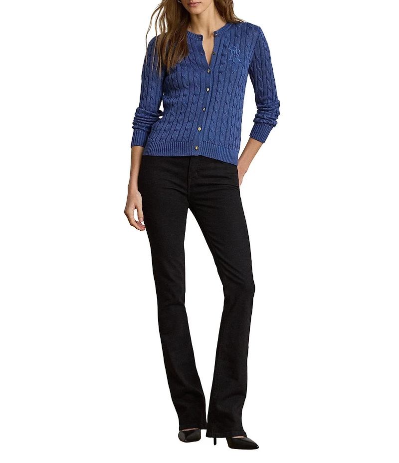 Lauren Ralph Lauren Cable Knit Crew Neck Long Sleeve Cardigan