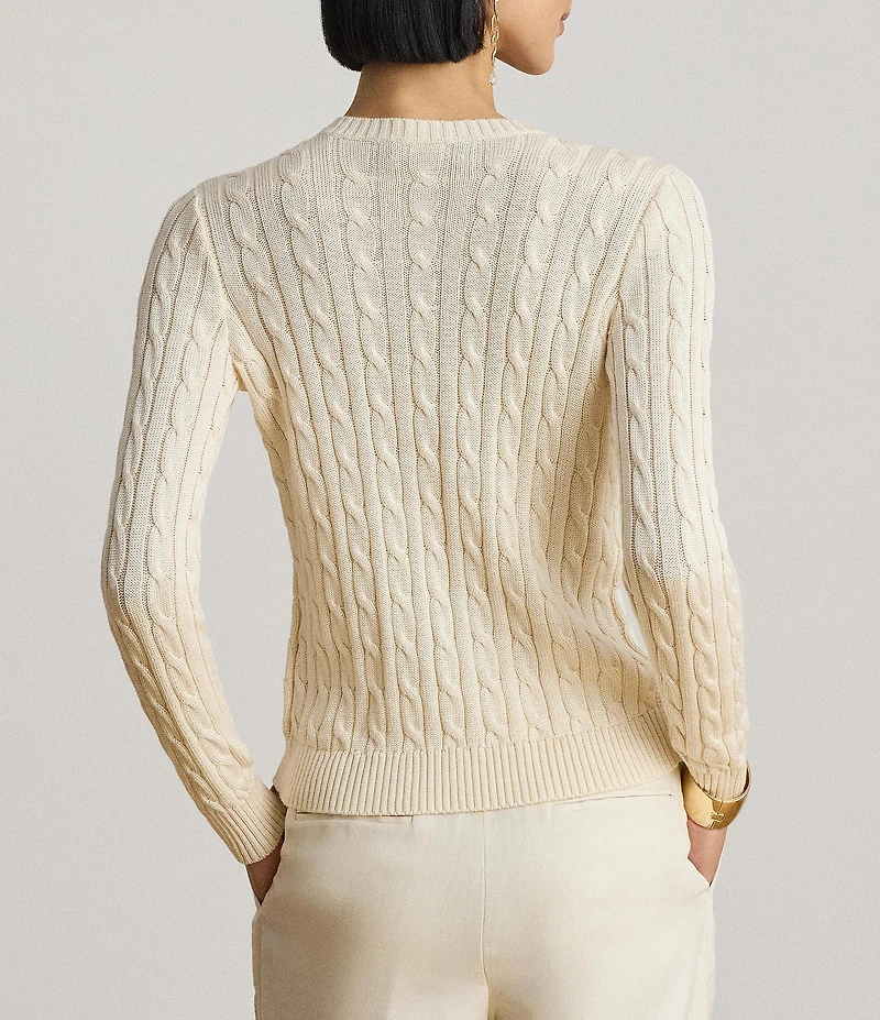 Lauren Ralph Lauren Cable Knit Crew Neck Long Sleeve Front Button Cardigan