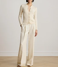 Lauren Ralph Lauren Cable Knit Crew Neck Long Sleeve Front Button Cardigan