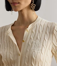 Lauren Ralph Lauren Cable Knit Crew Neck Long Sleeve Front Button Cardigan