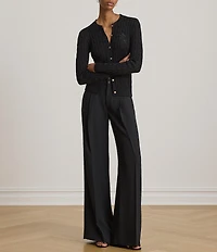 Lauren Ralph Lauren Cable Knit Crew Neck Long Sleeve Front Button Cardigan