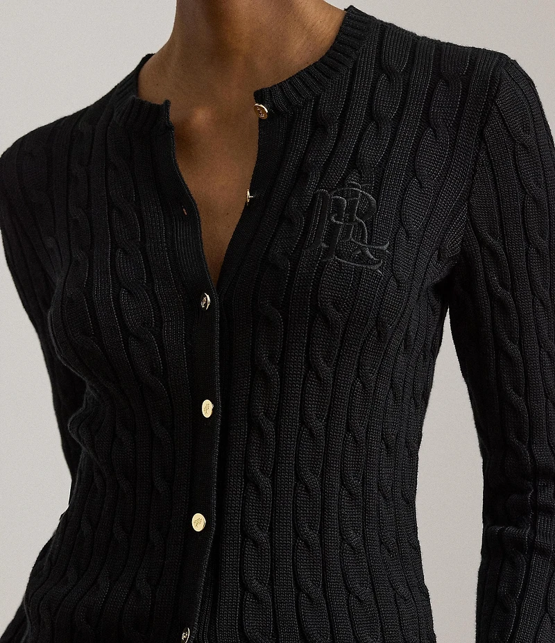 Lauren Ralph Lauren Cable Knit Crew Neck Long Sleeve Front Button Cardigan