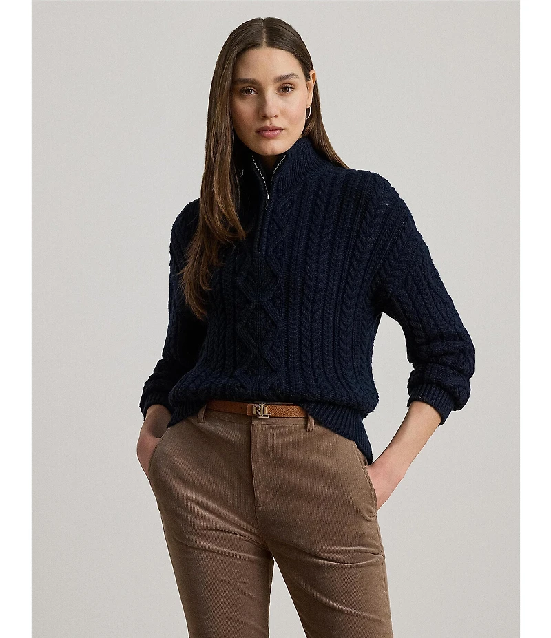 Lauren Ralph Lauren Cable Knit Mock Neck Long Sleeve Sweater