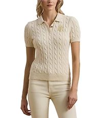 Lauren Ralph Lauren Cable Knit Point Collar Short Sleeve Polo Shirt