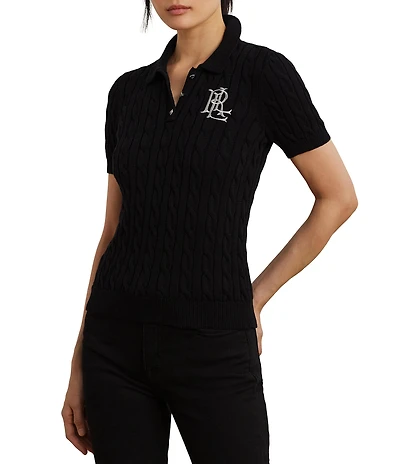 Lauren Ralph Lauren Cable Knit Polo Collar Short Sleeve Shirt