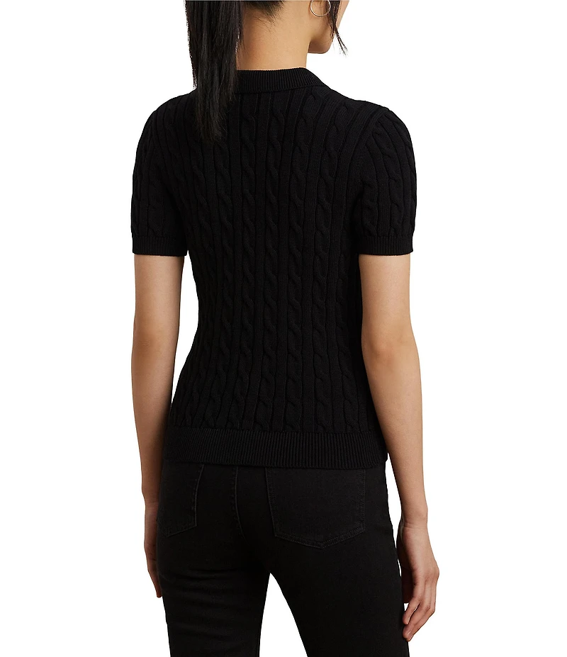 Lauren Ralph Lauren Cable Knit Polo Collar Short Sleeve Shirt