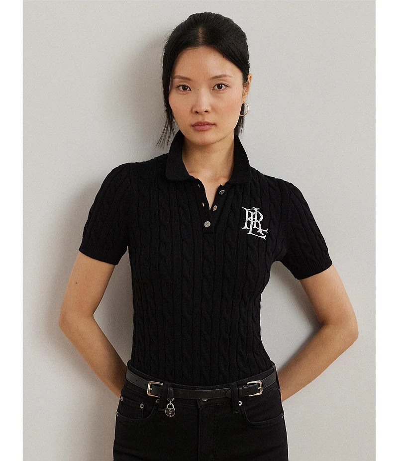 Lauren Ralph Lauren Cable Knit Polo Collar Short Sleeve Shirt