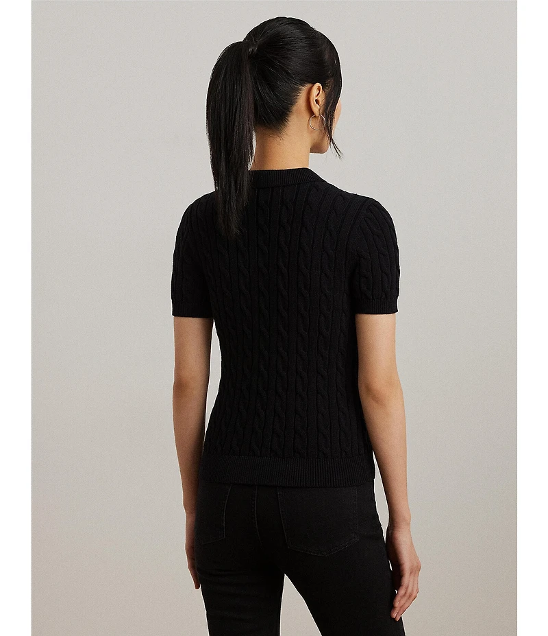 Lauren Ralph Lauren Cable Knit Polo Collar Short Sleeve Shirt