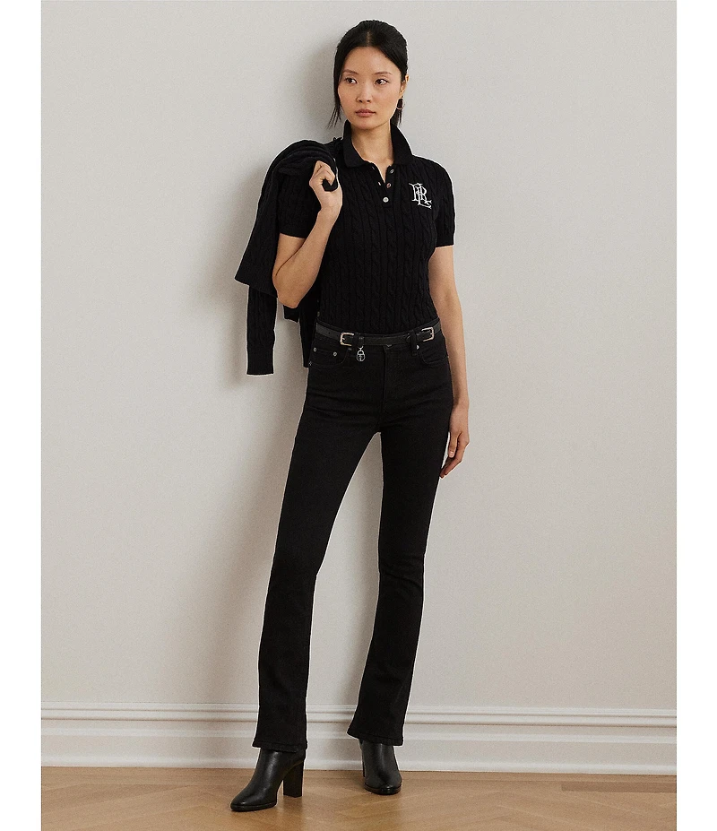 Lauren Ralph Lauren Cable Knit Polo Collar Short Sleeve Shirt
