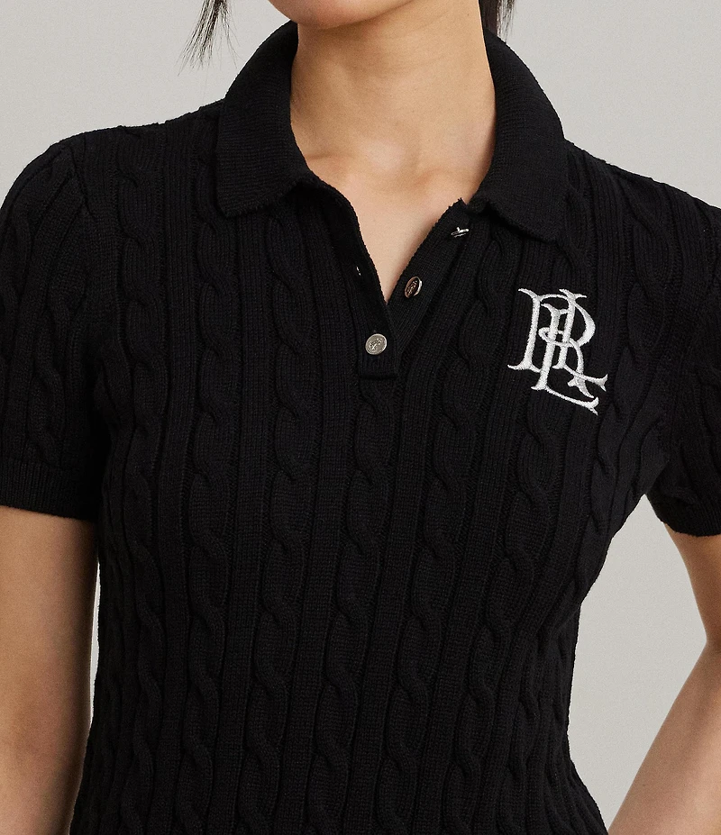 Lauren Ralph Lauren Cable Knit Polo Collar Short Sleeve Shirt