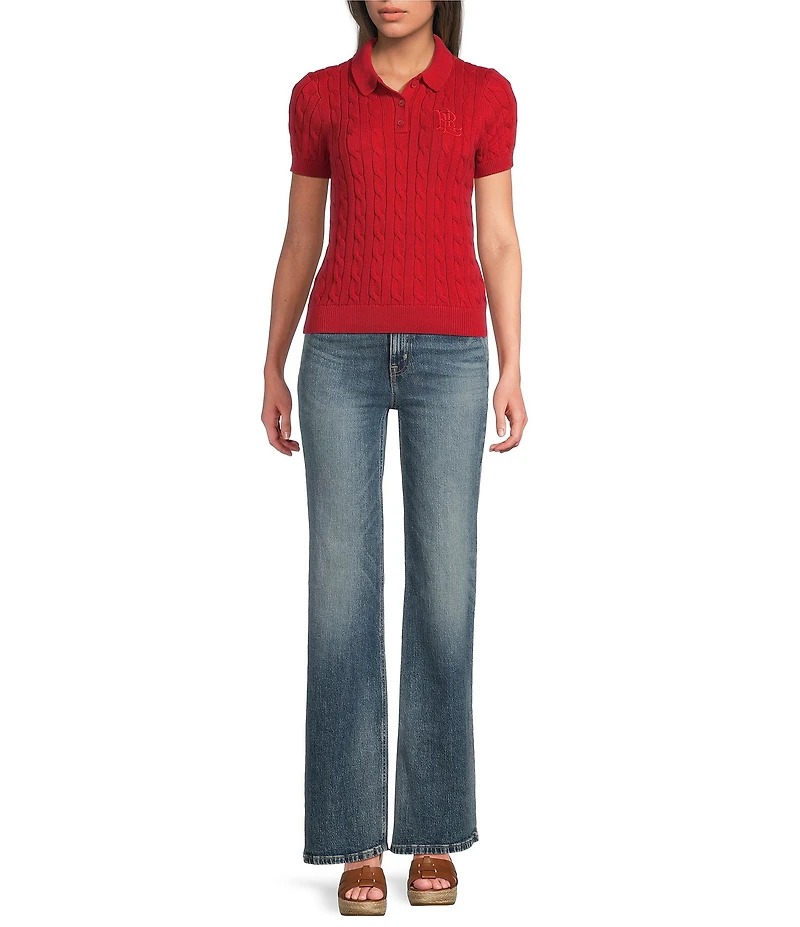 Lauren Ralph Lauren Cable Knit Polo Short Sleeve Top