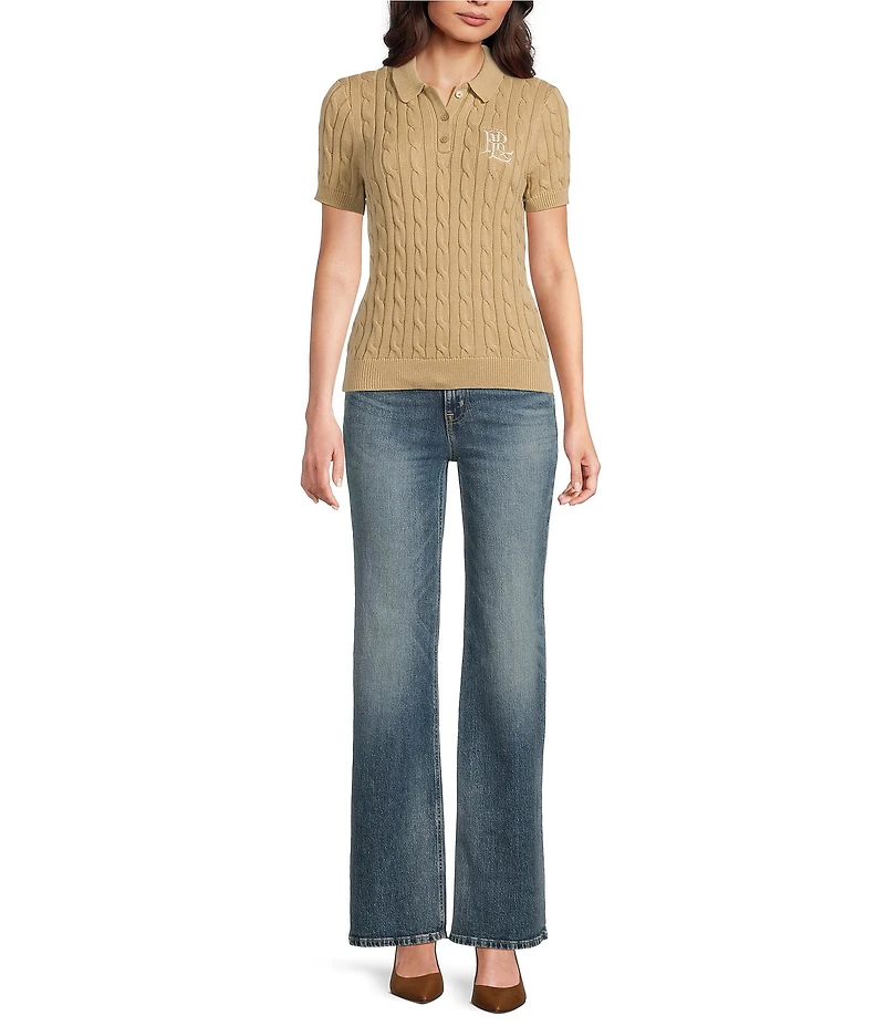 Lauren Ralph Lauren Cable Knit Polo Short Sleeve Top