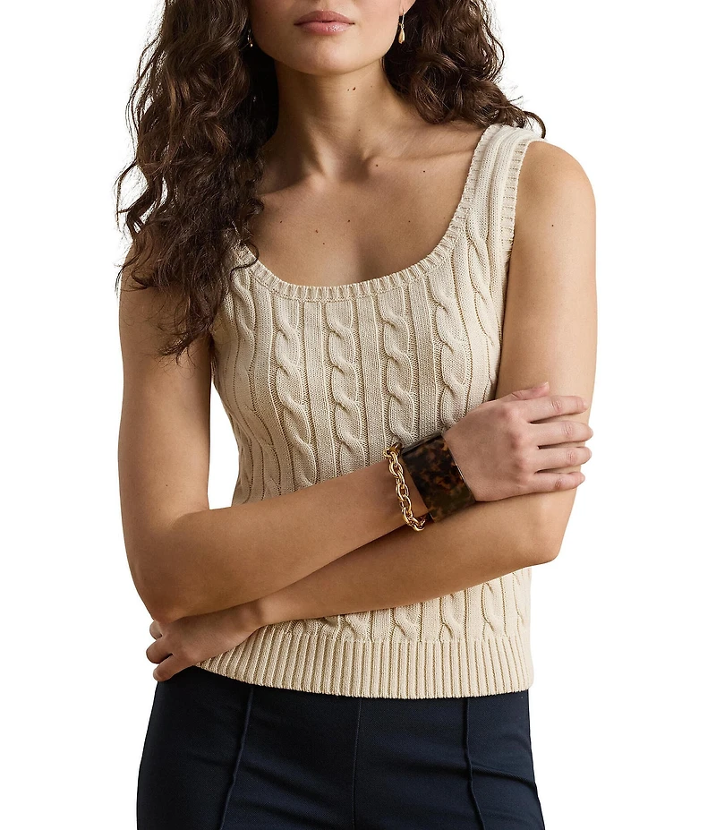 Lauren Ralph Lauren Cable Knit Square Neck Sleeveless Sweater Top
