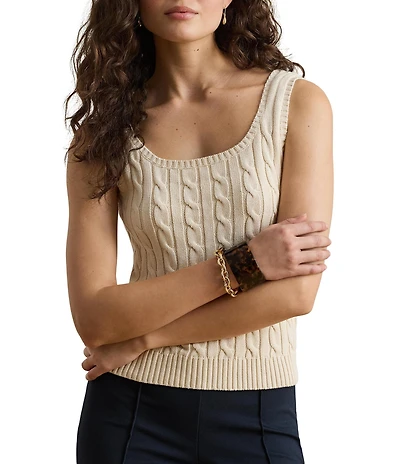 Lauren Ralph Lauren Cable Knit Square Neck Sleeveless Sweater Top