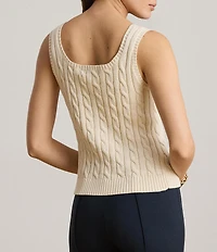 Lauren Ralph Lauren Cable Knit Square Neck Sleeveless Sweater Top