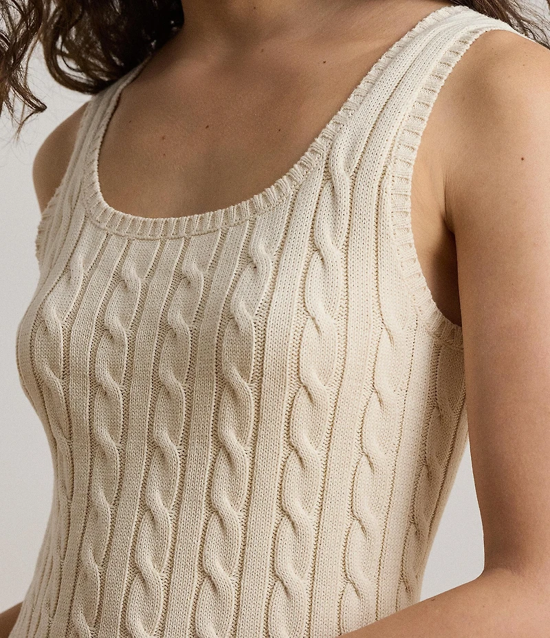 Lauren Ralph Lauren Cable Knit Square Neck Sleeveless Sweater Top