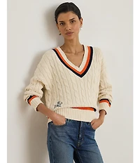 Lauren Ralph Lauren Cable Knit V-Neck Long Sleeve Cricket Sweater