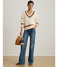 Lauren Ralph Lauren Cable Knit V-Neck Long Sleeve Cricket Sweater