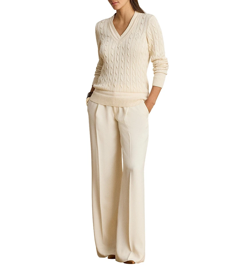 Lauren Ralph Lauren Cable Knit V-Neck Long Sleeve Sweater Top