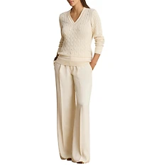 Lauren Ralph Lauren Cable Knit V-Neck Long Sleeve Sweater Top