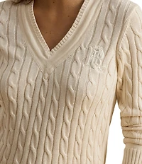 Lauren Ralph Lauren Cable Knit V-Neck Long Sleeve Sweater Top