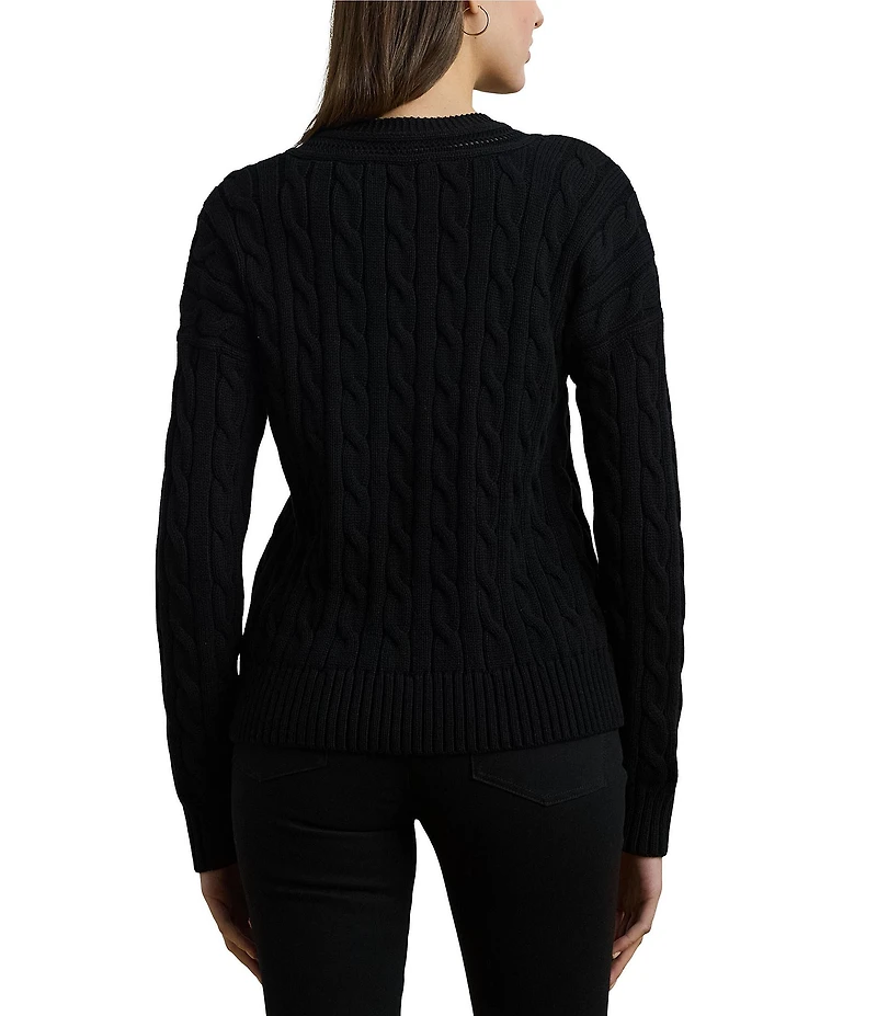 Lauren Ralph Lauren Cable Knit V-Neck Long Sleeve Top
